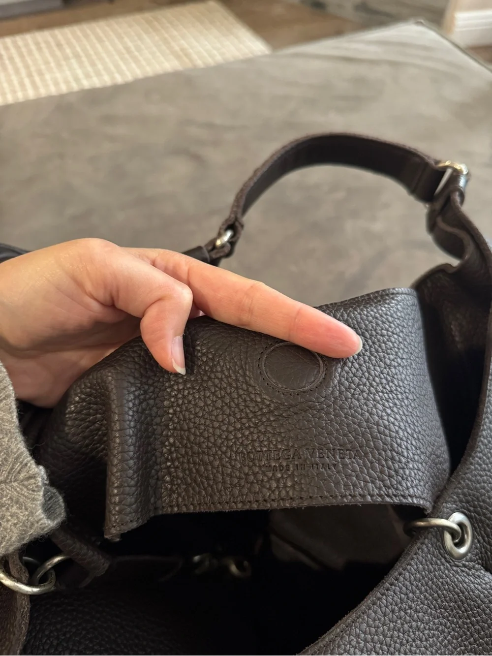 Bottega Veneta dark espresso brown  Pebbled Leather Campana Shoulder Bag